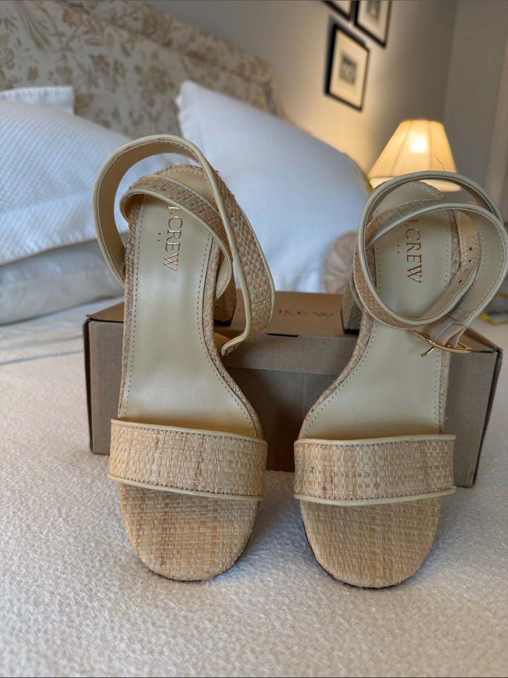J. Crew Beige Woven Platform Ankle-Strap Heels